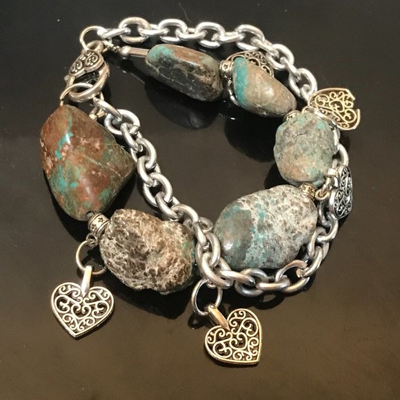 Crescent Valley Turquoise Chunky Bracelet Silver Chain Small Bohemian Charm Boho